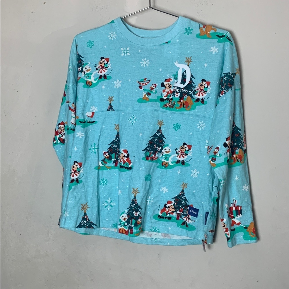 Disney Light Blue Holiday Sweatshirt Size XL (14) - Picture 3 of 8